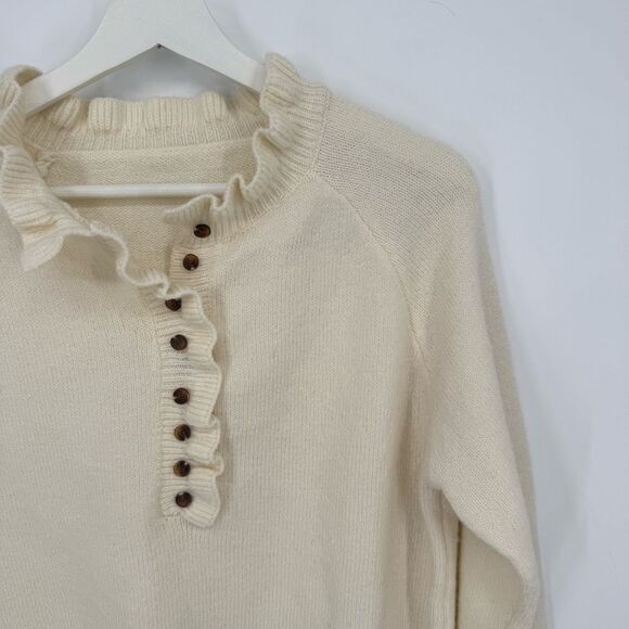 Irsutey Crew‎ Neck Sweater Ruffle Knit Sweater Button Down Pullover Cream Small - Picture 3 of 6